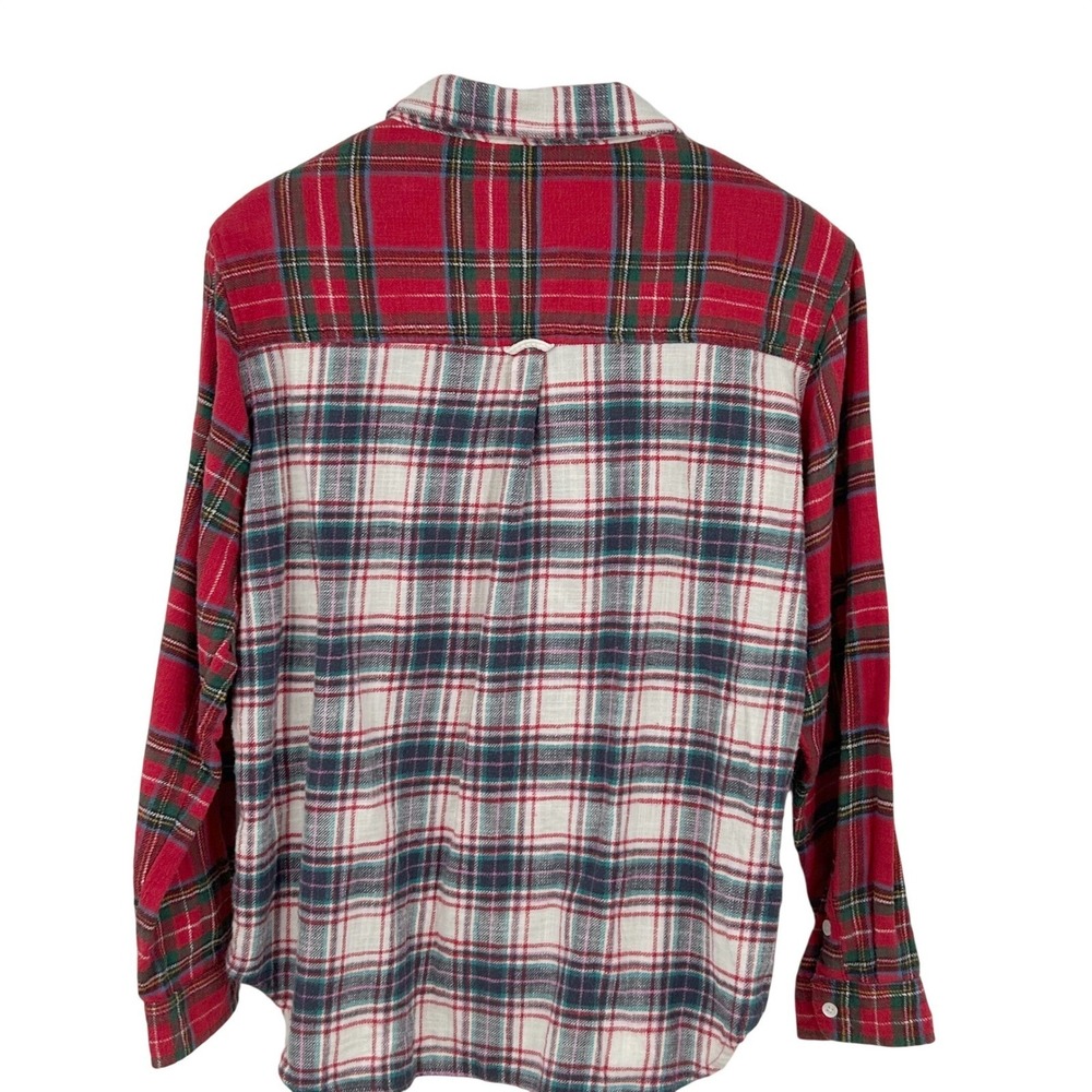 American Eagle Flannel Shirt Womens Small Red White Mixed Plaid Relaxed Grunge - Picture 4 of 10